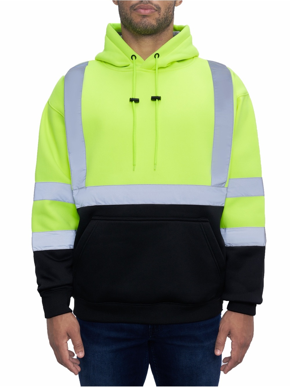 High-Visibility Lime & Black Reflective Safety Hoodie ANSI Class 3